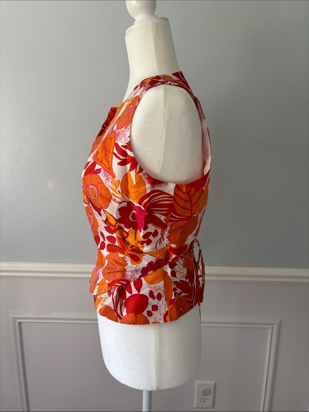 Vintage Bob Mackie Studio Top Sz 6 Wrap Top SILK Foral 60s Office Chic Retro Mod - Picture 4 of 10